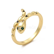 Cubic Zirconia Snake Open Cuff Ring, Rack Plating Brass Jewelry for Women, Cadmium Free & Lead Free, Real 18K Gold Plated, Inner Diameter: 18mm(RJEW-C048-01G)