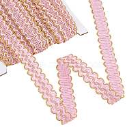 Polyester Filigree Wavy Lace Ribbon, Clothes Accessories, Curtain Decoration, Pink, 5/8 inch(16mm)(SENE-WH0003-32B)