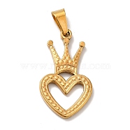 Vacuum Plating 201 Stainless Steel Pendants, Heart with Crown, Golden, 28x16x2mm, Hole: 6x3mm(STAS-P314-31G)