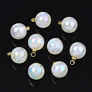 ABS Plastic Imitation Pearl Charms, with Brass Findings, AB Color Plated, Golden, Round, White, 11.5x8mm, Hole: 1.5mm(PACR-T015-01A)