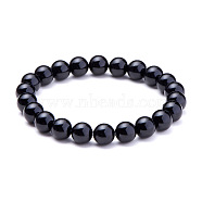 Natural Blacke Agate Round Beads Stretch Bracelets, 50~52mm(BJEW-N301-8mm-01)