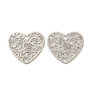 Brass Etched Metal Embellishments Charms, Long-Lasting Plated, Heart with Hollow Out, Platinum, 12.5x13.5x0.3mm, Hole: 1.2mm(KKC-D001-27P)