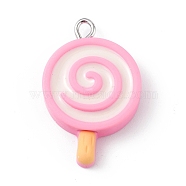 Opaque Resin Imitation Food Pendants, with Platinum Tone Iron Loops, Lollipop, Pink, 28.5x18x5.5mm, Hole: 2mm(RESI-D064-03P-18)