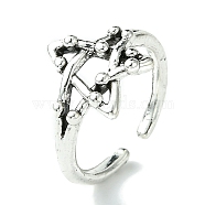 Star Alloy Open Cuff Rings, Lead Free & Cadmium Free, Antique Silver, 14mm, Inner Diameter: Adjustable(RJEW-K275-05AS)