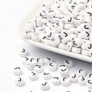 Acrylic Beads, with Horizontal Hole, Letter, Flat Round, Letter.J, 7x4mm, Hole: 1mm, about 146pcs/20g(Y-PL37C9070-J)