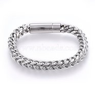 304 Stainless Steel Chain Bracelets, with Bayonet Clasps, Stainless Steel Color, 8-5/8 inch(22cm), 8x8mm(BJEW-L631-42P)