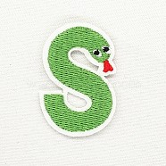 Computerized Embroidery Cloth Iron on/Sew on Patches, Costume Accessories, Appliques, Letter, Light Green, Letter.S, 49x32mm(DIY-K012-01-S)