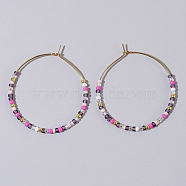 Glass Colorful Beads Hoop Earrings for Women, Ring(SX7137-6)