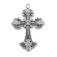 Alloy Rhinestone Big Pendants, Stainless Steel Color, Cross, 69x46.5x6mm, Hole: 4mm(FIND-M078-04D-P)