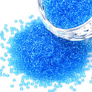 15/0 Transparent Czech Glass Seed Beads, Round, Deep Sky Blue, 1.5x1mm, Hole: 0.5mm, about 500g/bag(SEED-N004-004-04)