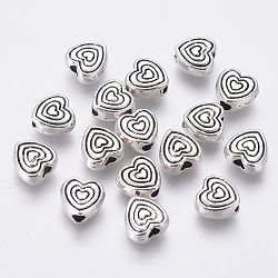 Tibetan Style Alloy Beads, Cadmium Free & Lead Free, Heart, Antique Silver Color, about 6mm long, 6mm wide, 3mm thick, hole: 1mm(LF10742Y)