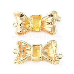 Brass Pave Cubic Zirconia Connector Charms, Real 18K Gold Plated, Bowknot Links, Gold, 11x23x4.5mm, Hole: 1mm(KK-L208-01G-07)