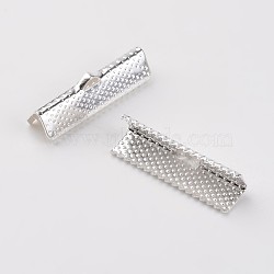 Iron Ribbon Crimp Ends, Silver Color Plated, 8x25mm, Hole: 1mm(X-E182Y-S)