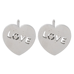 304 Stainless Steel Stud Earrings, Heart, Stainless Steel Color, 9x9mm(EJEW-M242-02I-P)