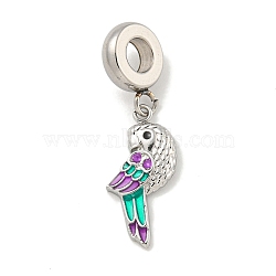 304 Stainless Steel Enamel European Dangle Charms, Bird Large Hole Pendants, Stainless Steel Color, 29.5mm, Hole: 4.5mm, Pendant: 18.5x8.5x2mm(STAS-U005-34P)