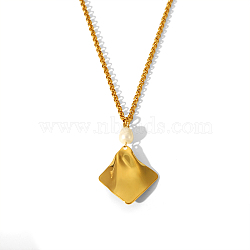 Stainless Steel Pendant Fashion Collarbone Necklaces, Golden, Rhombus, 17.72 inch(45cm)(CF9360-3)