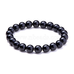 Natural Blacke Agate Round Beads Stretch Bracelets, 50~52mm(BJEW-N301-8mm-01)