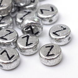 Plated Acrylic Horizontal Hole Letter Beads, Flat Round, Letter.Z, 7x4mm, Hole: 1.3mm, about 936pcs/130g(PACR-Q099-03Z)