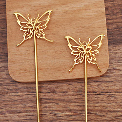 Iron Hair Stick Finding, with Alloy Butterfly, Golden, 135mm, Pin: 2.5mm(OHAR-PW0001-301G)