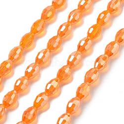 Transparent Electroplate Glass Beads Strands, Faceted, Oval, Dark Orange, 8.5x5.5mm, Hole: 1.2mm, about 70pcs/strand, 20.87~23.23''(53~59cm)(EGLA-A037-T6x8mm-B08)