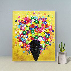 Creative DIY Flower Pattern Resin Button Art, with Canvas Painting Paper and Wood Frame, Educational Craft Painting Sticky Toys for Kids, Colorful, 30x25x1.3cm(DIY-Z007-44)