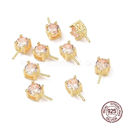 925 Sterling Silver Peg Bails, with Cubic Zirconia, Square, Golden, Champagne Gold, 9x4x4.5mm, Hole: 2.5x1.5mm, Pin: 0.6mm(STER-D035-47G-02)