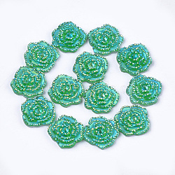 Resin Rhinestone Cabochons, Flower, Sea Green, 14x14x3mm(CRES-T012-02F)