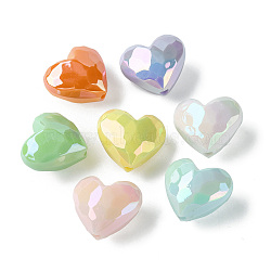 UV Plating Opaque Acrylic Beads, Iridescent, Faceted, Heart, Mixed Color, 17x19x12mm, Hole: 2.2mm(MACR-M024-02)