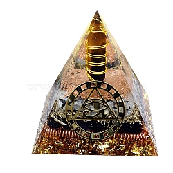Orgonite Pyramid Resin Energy Generators, Reiki Wire Wrapped Natural Tiger Eye Bullet & Gemstone Chip Inside for Home Office, 60x60x60mm(PW-WG91132-01)