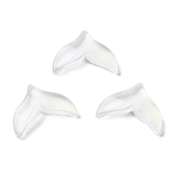 K9 Glass Cabochons, with Glitter Powder, Fish Tail, White, 8.8x12x2.5mm