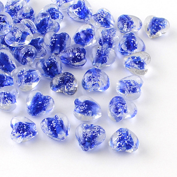 Handmade Luminous Lampwork Beads, Heart, Blue, 11~12x12~13x7~8mm, Hole: 1~2mm