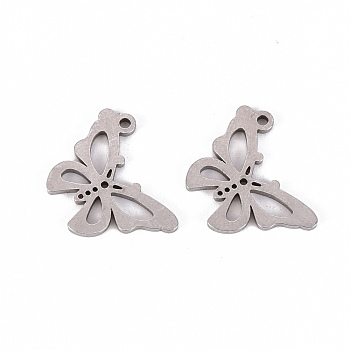 201 Stainless Steel Pendants, Laser Cut, Butterfly, Stainless Steel Color, 13x17x1mm, Hole: 1.2mm