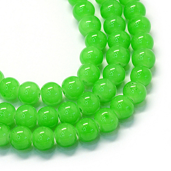 Baking Painted Imitation Jade Glass Round Bead Strands, Lime Green, 6.5mm, Hole: 1.5mm, about 145pcs/strand, 31.8 inch