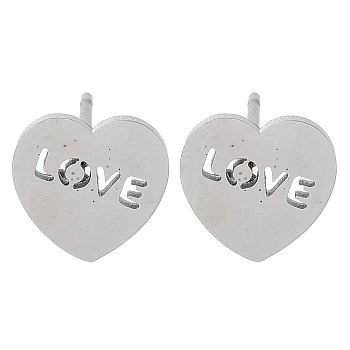 304 Stainless Steel Stud Earrings, Heart, Stainless Steel Color, 9x9mm