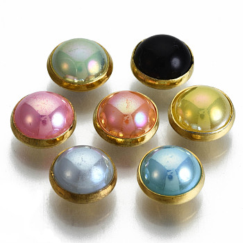 Imitation Pearl ABS Plastic Sewing Buttons, 4-Hole, with Brass Findings, Half Round, Mixed Color, 8~8..5x6mm, Hole: 1mm, about 300pcs/bag
