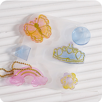 Rainbow/Butterfly/Crown Pendant DIY Silicone Mold, Molds, Resin Casting Molds, for UV Resin, Epoxy Resin Craft Making, 92x72x6mm, Hole: 1.5mm, Inner Diameter: 11~32x22~49mm