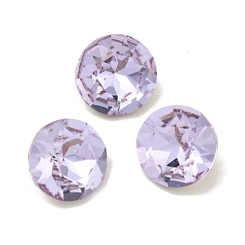 Glass Rhinestone Cabochons, Flat Back & Back Plated, Faceted, Diamond, Violet, 6x3mm