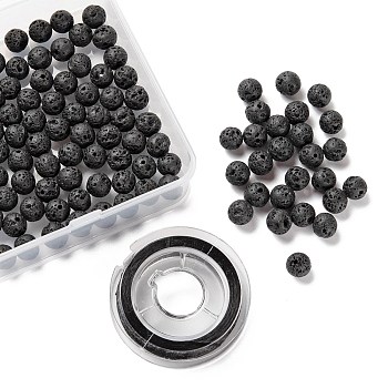 100Pcs 8mm Natural Lava Rock Beads Round Beads, with 10m Elastic Crystal Thread, for DIY Stretch Bracelets Making Kits, 8mm, Hole: 1mm, 100pcs/box