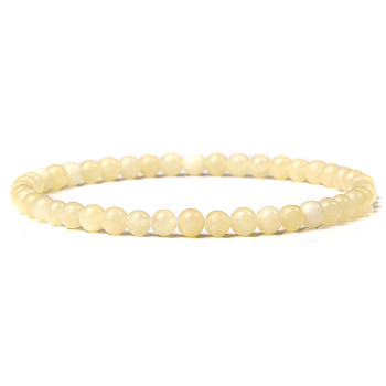 4mm Round Natural Yellow Jade Beads Bracelet for Men, European and American Retro Simple Versatile Stretch Bracelets, 7-1/2 inch(19cm)