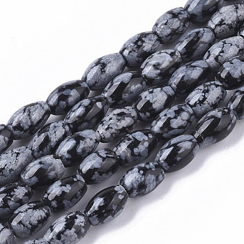 Natural Snowflake Obsidian Beads Strands, Oval, 6~7x4.5mm, Hole: 0.8mm, about  61~64pcs/Strand, 15.75 inch(40 cm)