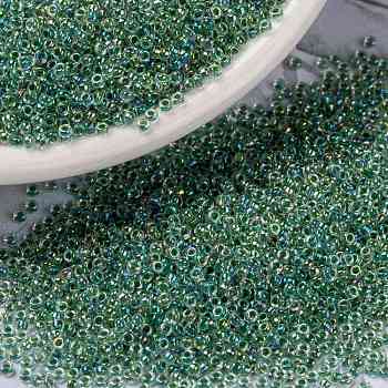 MIYUKI Round Rocailles Beads, Japanese Seed Beads, (RR277) Lime Lined Crystal AB, 15/0, 1.5mm, Hole: 0.7mm, about 27777pcs/50g