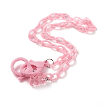 Personalized ABS Plastic Cable Chain Necklaces, Eyeglass Chains, Handbag Chains, with Plastic Lobster Claw Clasps and Resin Bear Pendants, Pink, 19-1/8 inch(48.5cm)