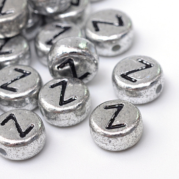 Plated Acrylic Horizontal Hole Letter Beads, Flat Round, Letter.Z, 7x4mm, Hole: 1.3mm, about 936pcs/130g