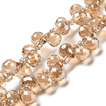 Electroplate Transparent Glass Beads Strands, Pearl Luster Plated, Faceted, Teardrop, BurlyWood, 6x5x5mm, Hole: 0.8mm, about 108pcs/strand, 16.14''(41cm)