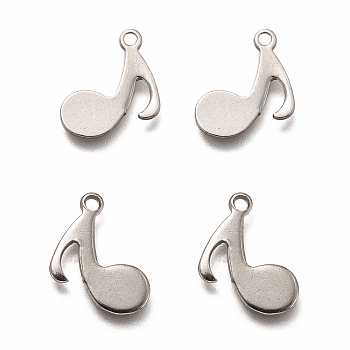 304 Stainless Steel Charms, Musical Note, Stainless Steel Color, 15x12x1mm, Hole: 1.4mm