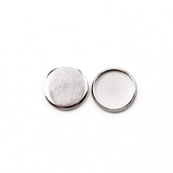 304 Stainless Steel Cabochon Settings, Flat Round, Stainless Steel Color, Tray: 10mm, 12x1.8mm