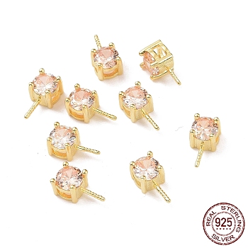 925 Sterling Silver Peg Bails, with Cubic Zirconia, Square, Golden, Champagne Gold, 9x4x4.5mm, Hole: 2.5x1.5mm, Pin: 0.6mm
