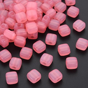 Imitation Jelly Acrylic Beads, Square, Salmon, 8x8x5.5mm, Hole: 2.5mm, about 1800pcs/500g