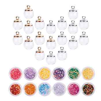 DIY Making Sets, with Laser Shining Nail Art Glitter, Glass Globe Beads and Clear Glass Globe Bottle Charms Pendants, Mixed Color, 8mm