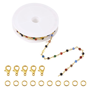 DIY Chain Bracelet Necklace Making Kit, Including Natural Agate Beaded Chains, Alloy Clasps, Iron Jump Rings, Chain: 1m/set
